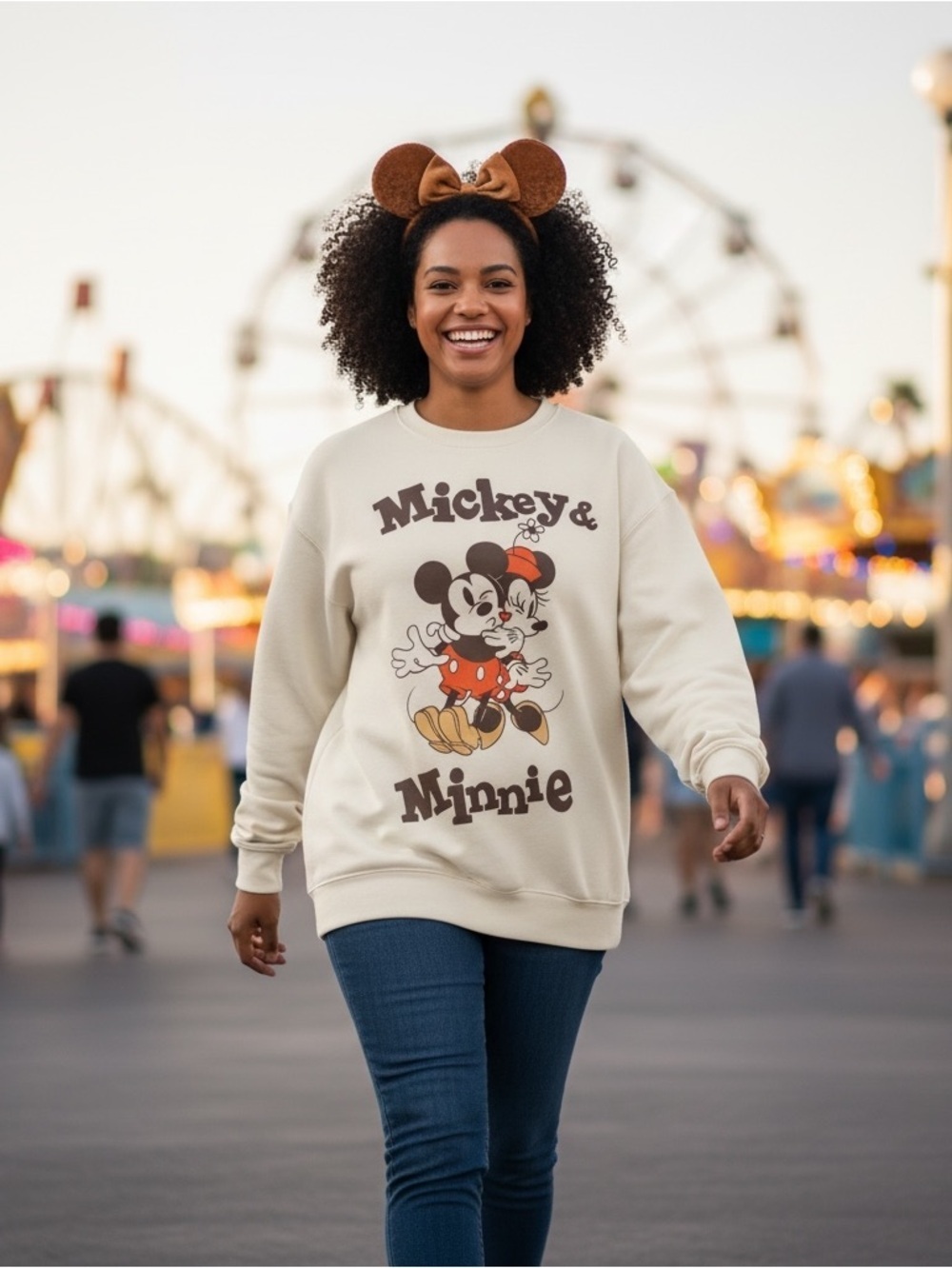 Women's Disney Mickey & Friends Sweatshirt Size M Cream Retro Vintage Look